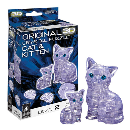 BePuzzled Rompecabezas de Cristal 3D Colección Animales 43 Piezas - 3D - Gato y gatito (transparente)