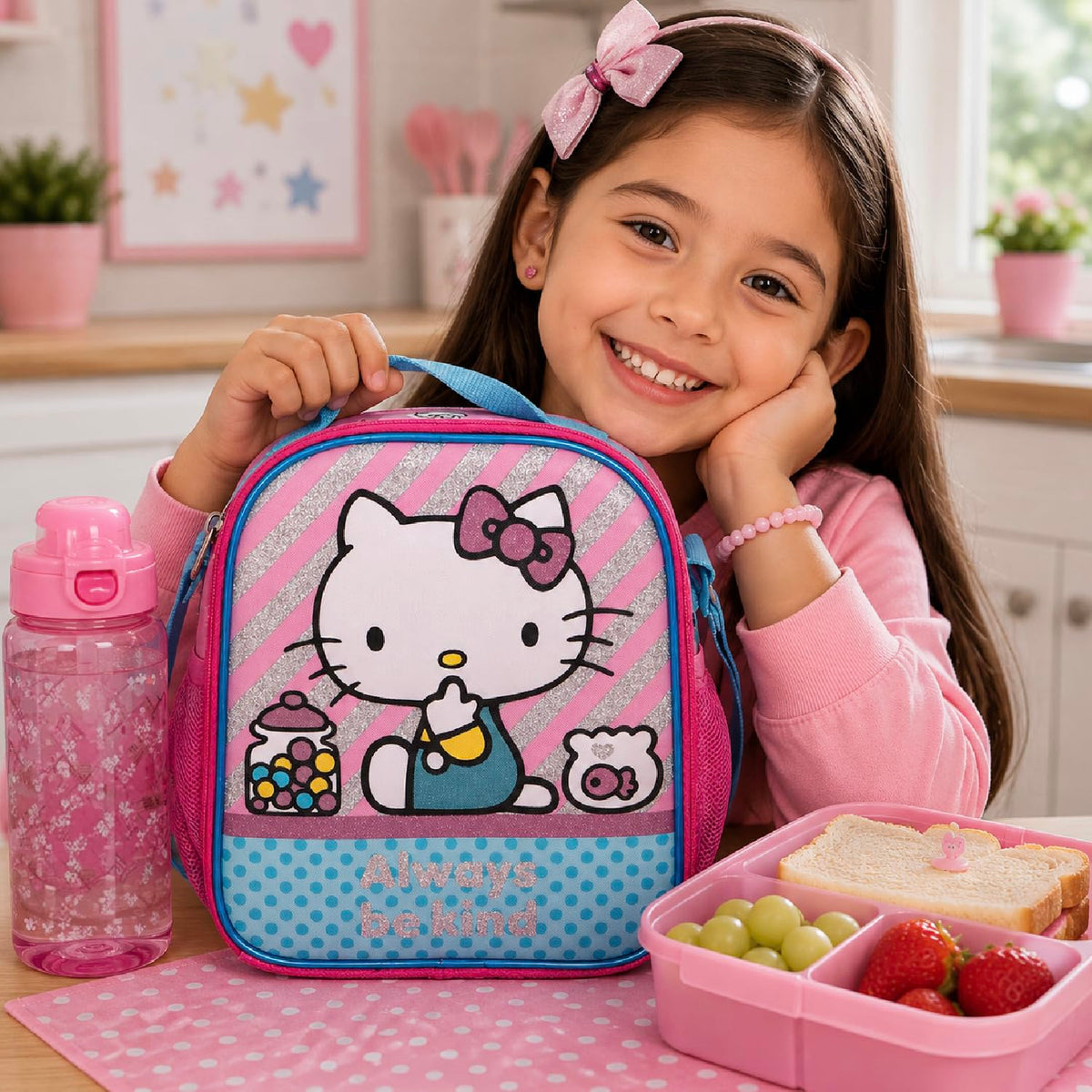 Ruz Lonchera Infantil y Preescolar | Hello Kitty | 100% Poliéster Capacidad 3 Litros | Bolso de Poliéster para Niños con Forro Interno y Cierre de Cremallera | Recomendado desde 3 años