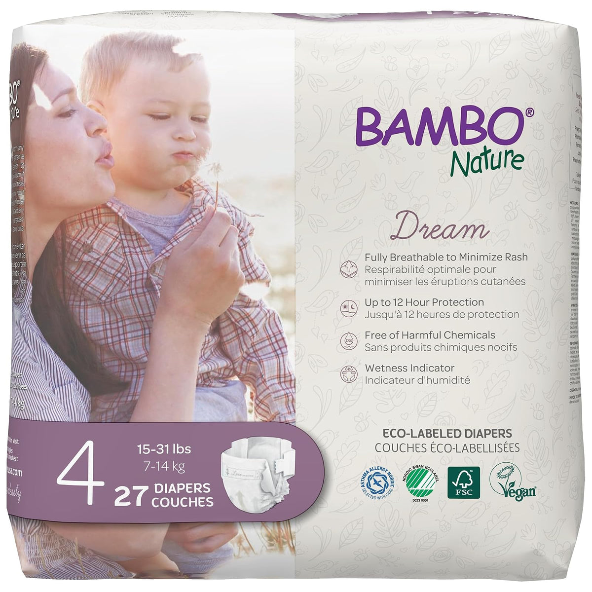 Bambo Nature Pañales ecológicos de alta calidad para bebé (talla 1 a 6 disponibles), talla 4, 27 unidades