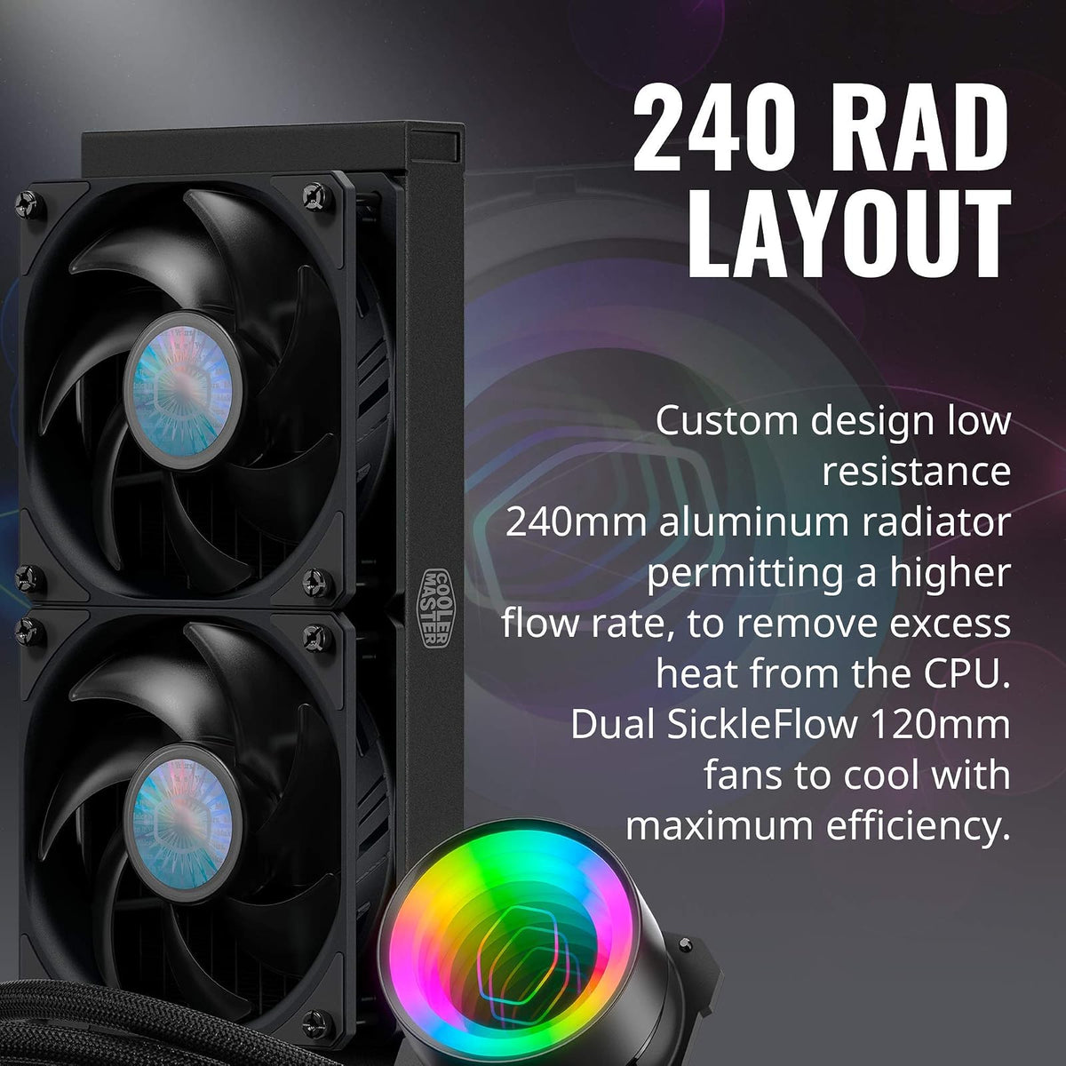 Cooler Master MasterLiquid ML240 - Enfriador líquido de CPU AIO de bucle cerrado, bomba de espejo ARGB, bomba de doble cámara, ventiladores SickleFlow 140 PWM, AMD Ryzen AM5/AM4, Intel LGA1700*/1200 (MLX-D24M-A18PK-R1)