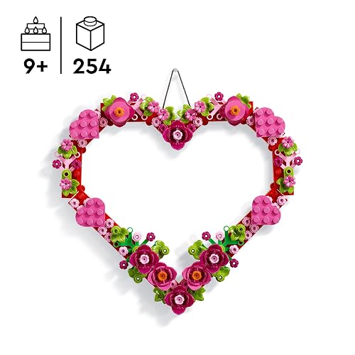 Lego Corazón Decorativo Set de construcción y decoración Infantil, Idea de Regalo para el Día de San Valentín, Accesorio Mural para niñas y niños 40638
