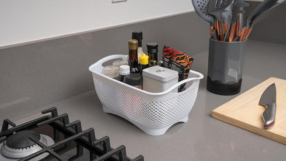 JOY Canastas Organizadoras de Plástico Set de 3 Cestos de Almacenamiento y Decoración Blancos. Ideal para Artículos de Baño, Lavandería, Despensa, Cocina y el Hogar, es Multiusos y Fácil de Limpiar
