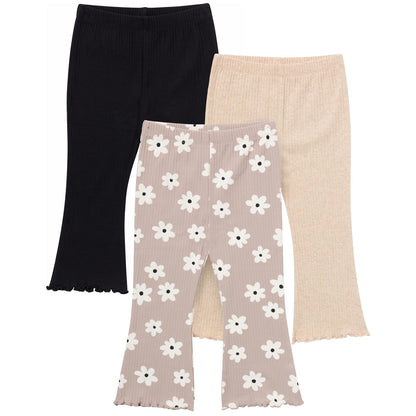 GERBER Baby Girls 2-Pack Pants - 3 Años - Flores marrones, avena y negro