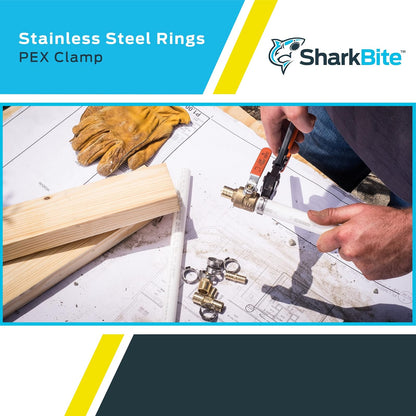 SharkBite Anillo de abrazadera de 1 pulgada, paquete de 10, accesorios de fontanería de acero inoxidable, tubo PEX, PE-RT, UC956A