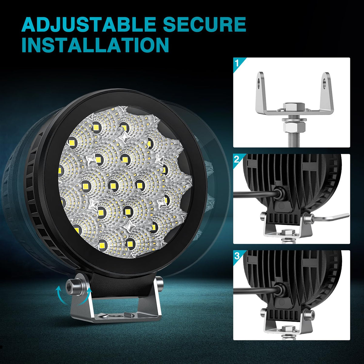 Nilight - 2 bombillas LED de 19 LED superdelgadas de 4 pulgadas | Luces de zanja laterales de trabajo todoterreno redondas EMC integradas para tractores, camiones, motos, barcos, ATV