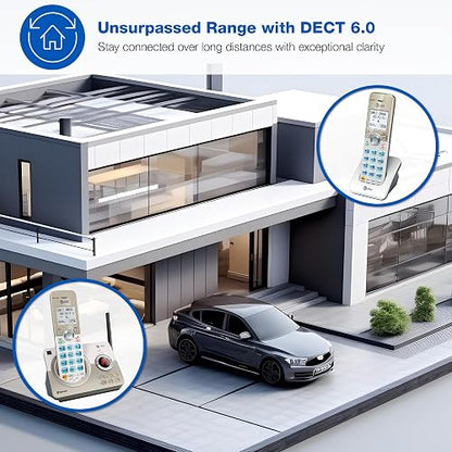 AT&T DL72219 DECT 6.0 - Teléfono inalámbrico de 2 Auriculares para el hogar con conexión a la célula, Bloqueo de Llamadas, visualización retroiluminada de 1.8 Pulgadas, Botones Grandes,