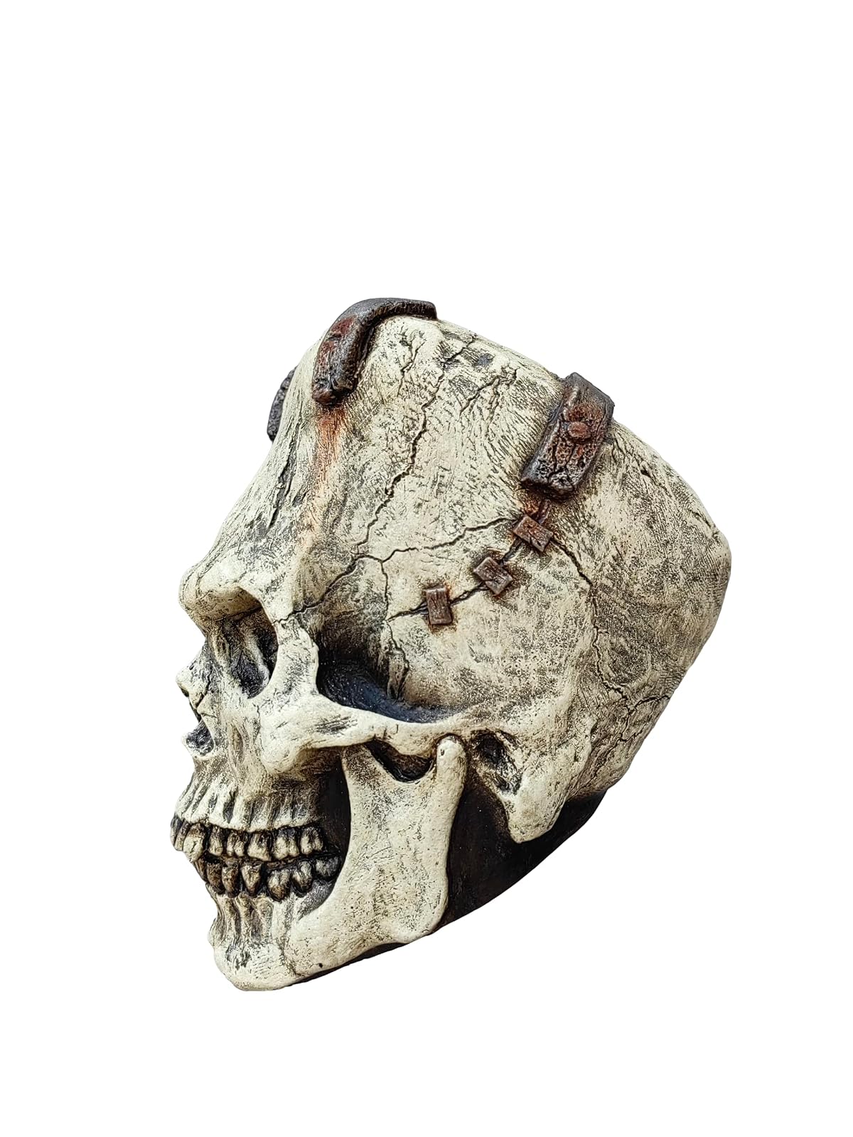 Ghoulish Productions Franky Skull, Artículo Decorativo de Craneo de Esqueleto de Frankenstein, Adorno para Decoración de Halloween de Cabeza de Monstruo Ideal para Casa de Terror