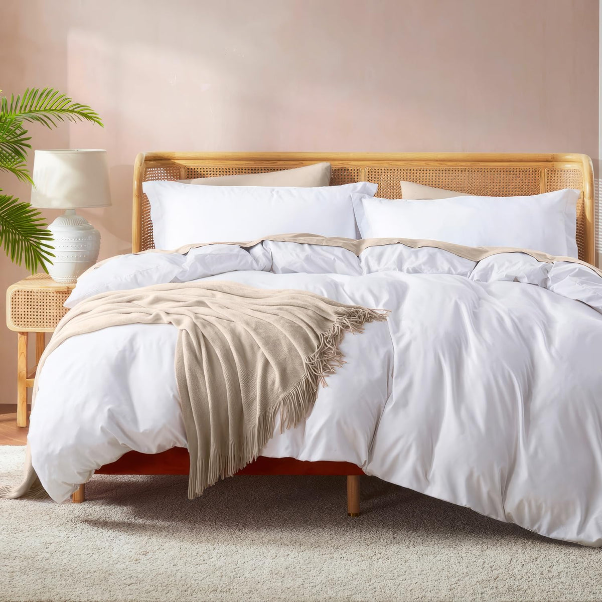 Nestl Bedding Juego de Funda para Edredón 3 Piezas, Microfibra - Blanco - King