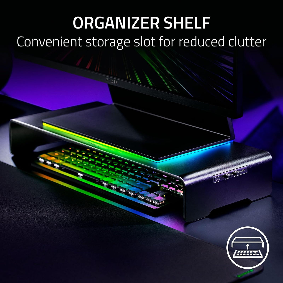Razer Monitor Stand Chroma | Altura ergonómica, aluminio duradero soporta hasta 20 kg, organizar estante de almacenamiento, Chroma RGB