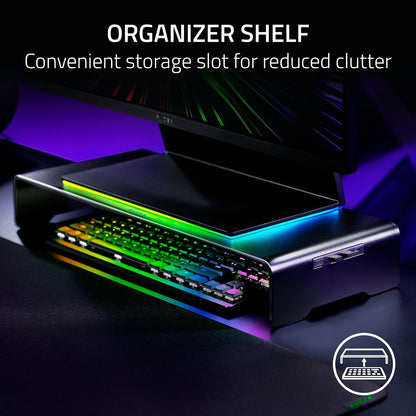 Razer Monitor Stand Chroma | Altura ergonómica, aluminio duradero soporta hasta 20 kg, organizar estante de almacenamiento, Chroma RGB