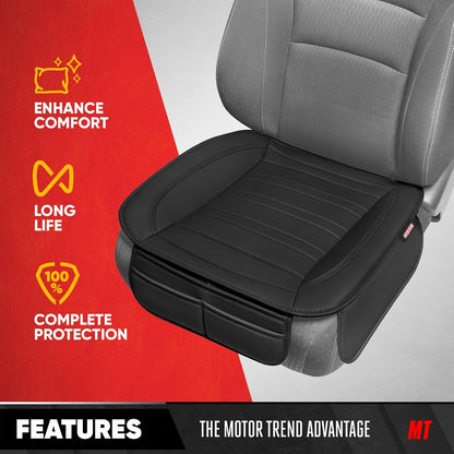 Motor Trend, Fundas de asiento para automóviles, camiones, SUV, piel sintética, paquete de 2, acolchadas en color negro con bolsillos de almacenamiento
