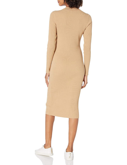 The Drop Chantal Vestido Midi Para Mujer, Entallado y Acanalado Estilo Bodycon con Detalle Recortado