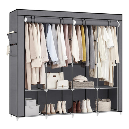 SONGMICS - Organizador portátil para clóset con Cubierta, 4 Varillas y estantes, 4 Bolsillos Laterales, 66.9 x 17.7 x 65.7 Pulgadas, Gran Capacidad para recámara, Sala de Estar, Gris URYG094G02