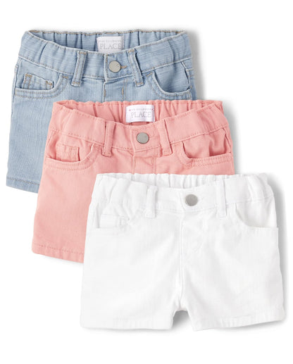 The Children's Place - Pantalones Cortos de Mezclilla para bebés y niñas, Paquete de 3