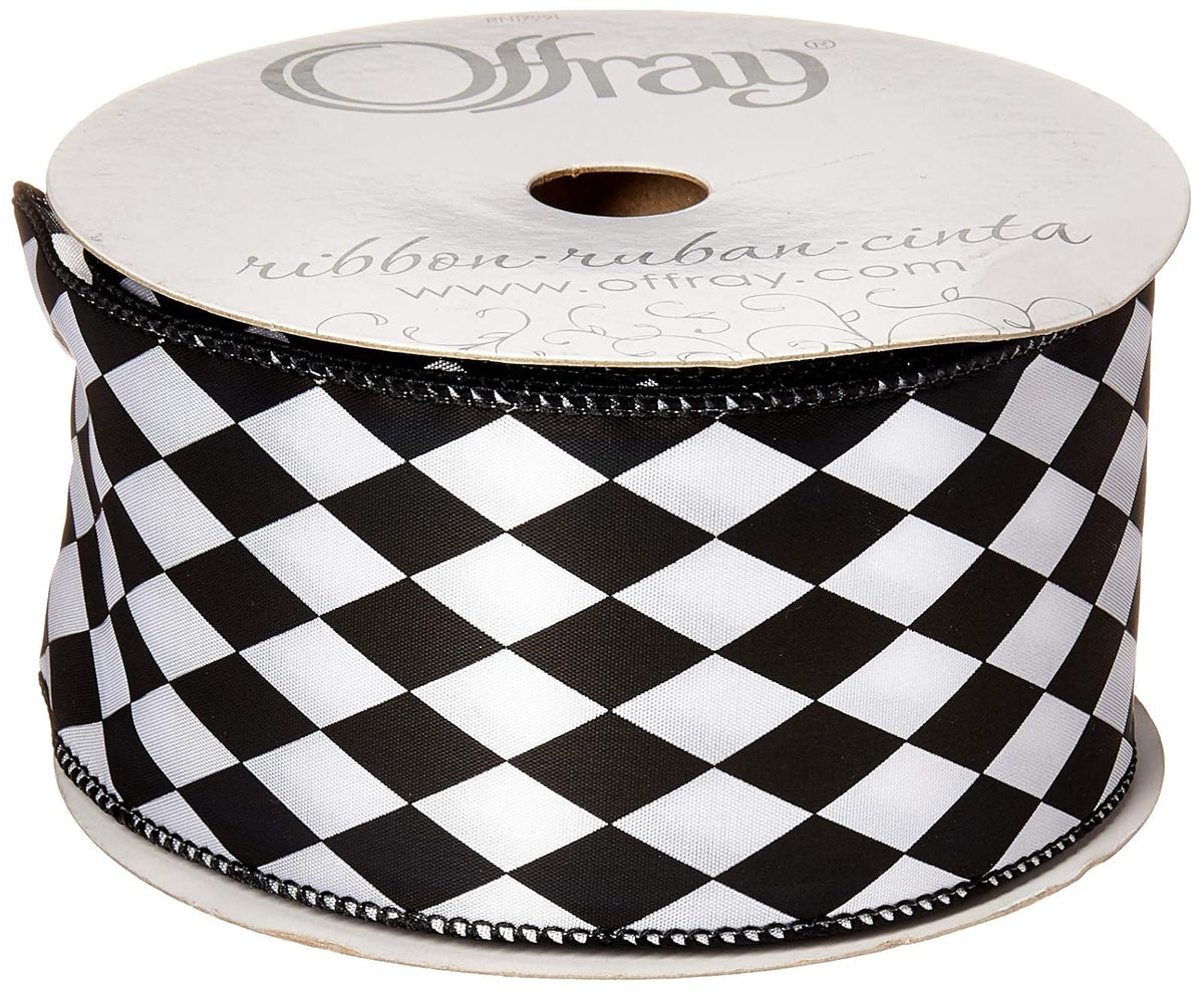 Berwick Offray Court Jester Wired Edge Ribbon 2-1/2" x 25 yd Black/White