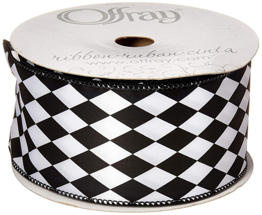 Berwick Offray Court Jester Wired Edge Ribbon 2-1/2" x 25 yd Black/White