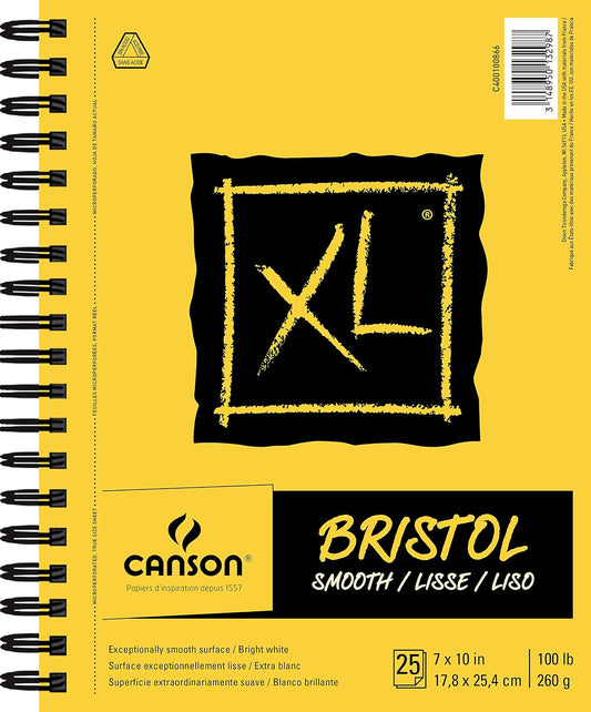 Canson - Papel Bristol serie XL, suave, almohadilla de alambre, 7 x 10 pulgadas, 25 hojas (260 g) - Papel de artista para adultos y estudiantes - Marcadores, bolígrafo y tinta