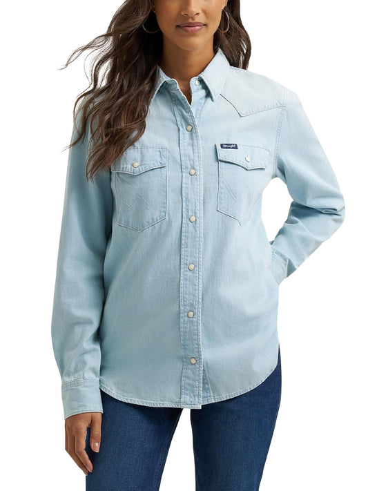 Wrangler Camisa Long Sleeve Western Snap de Algodón para Mujer