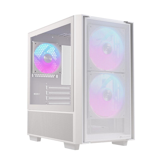 EINAREX Pulse PM150 White - Gabinete Micro-ATX, Cristal Templado, Panel Frontal de Malla, Incluye 3 Ventiladores RGB, USB C, Soporta Enfriamientos de 240mm