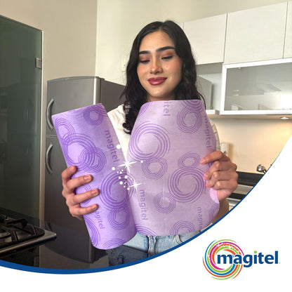 Magitel Rollo de Telas con 140 Hojas Absorbentes: Telas resistentes, absorbentes y sin pelusa, ideales para tareas húmedas o secas, diferentes colores, hojas precortadas de 28 x 20 cm