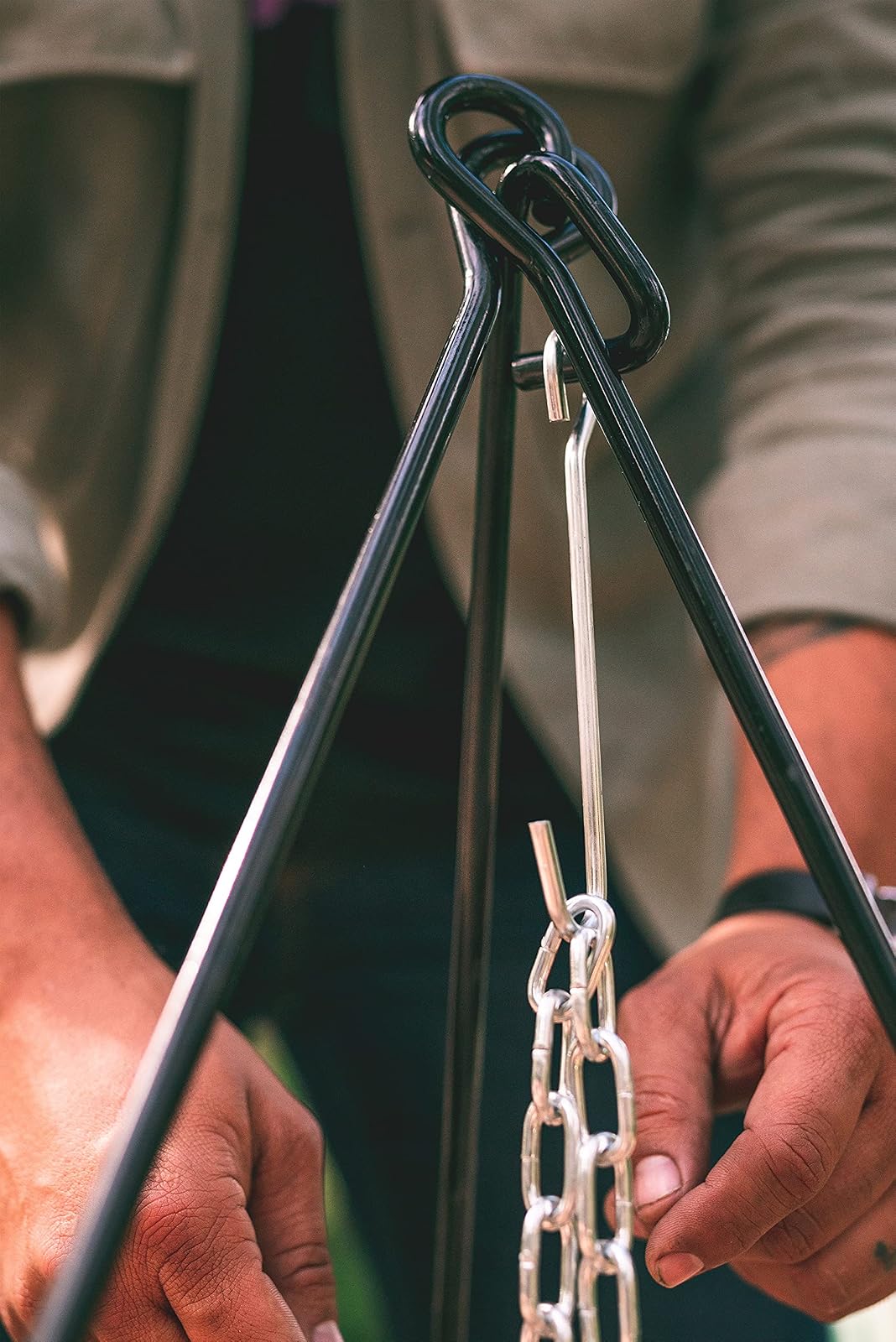 Stansport Cast Iron Camping Tripod for Outdoor Campfire Cooking