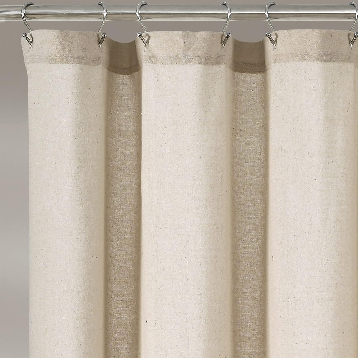Lush Decor - Cortina de Ducha de Lino con Botones, 72 Pulgadas de Ancho x 72 Pulgadas de Largo, Lino Oscuro, Tela de Cortina de Ducha Color Beige, Cortina de baño rústica - Decoración de baño de