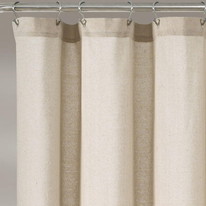 Lush Decor - Cortina de Ducha de Lino con Botones, 72 Pulgadas de Ancho x 72 Pulgadas de Largo, Lino Oscuro, Tela de Cortina de Ducha Color Beige, Cortina de baño rústica - Decoración de baño de
