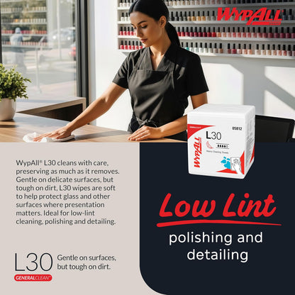 WypAll® GeneralClean™ L30 - Toallas de limpieza resistentes (05812), cuarto de pliegue, resistentes y suaves, color blanco (90 hojas/paquete, 12 paquetes/estuche, 1080 hojas/estuche)