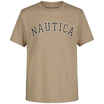 Nautica Playera de Manga Corta con Cuello Redondo para Niño - Varsity Arch Kelp Heather - 14-16