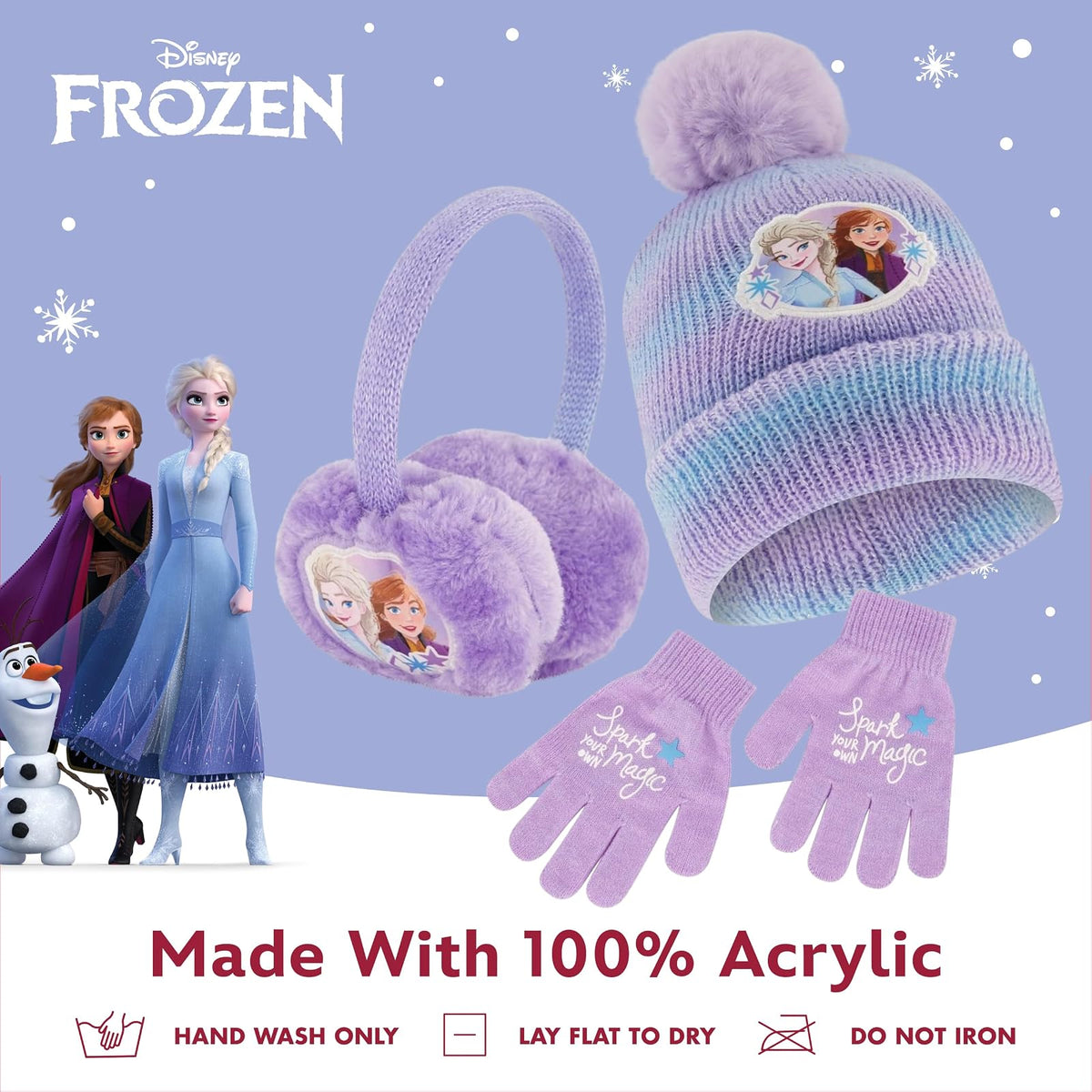 Disney Girls - Juego de gorro de invierno, orejeras y guantes para niños, Frozen para edades de 4 a 7 años