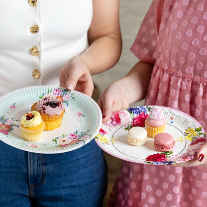 Juego de vajilla desechable para 16 invitados con diseño floral de tarde/té de tarde/fiesta para 16 invitados, bonito juego de platos de papel, servilletas para tazas de té, mantel para cumpleaños