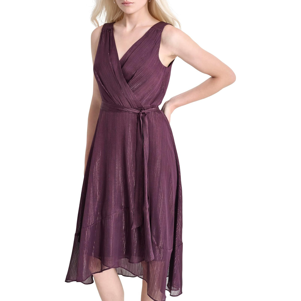 DKNY Sleeveless Tie Fit & Flare Midi Dress Vestido Mujer
