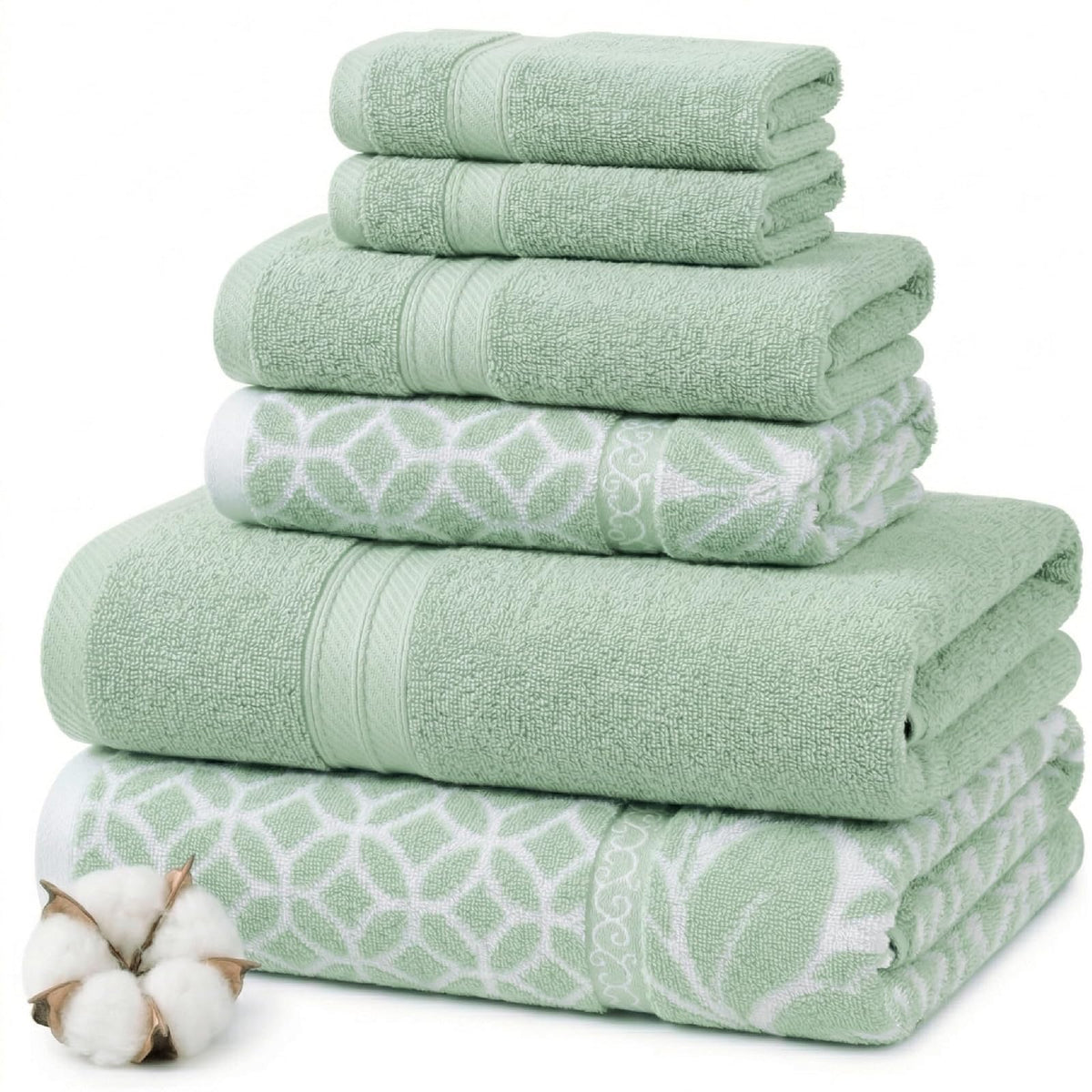 Amrapur Overseas - | Juego de 6 toallas de jacquard teñidas con hilo reversible con filigrana de trébol (salvia) - Verde - 33 cm x 33 cm