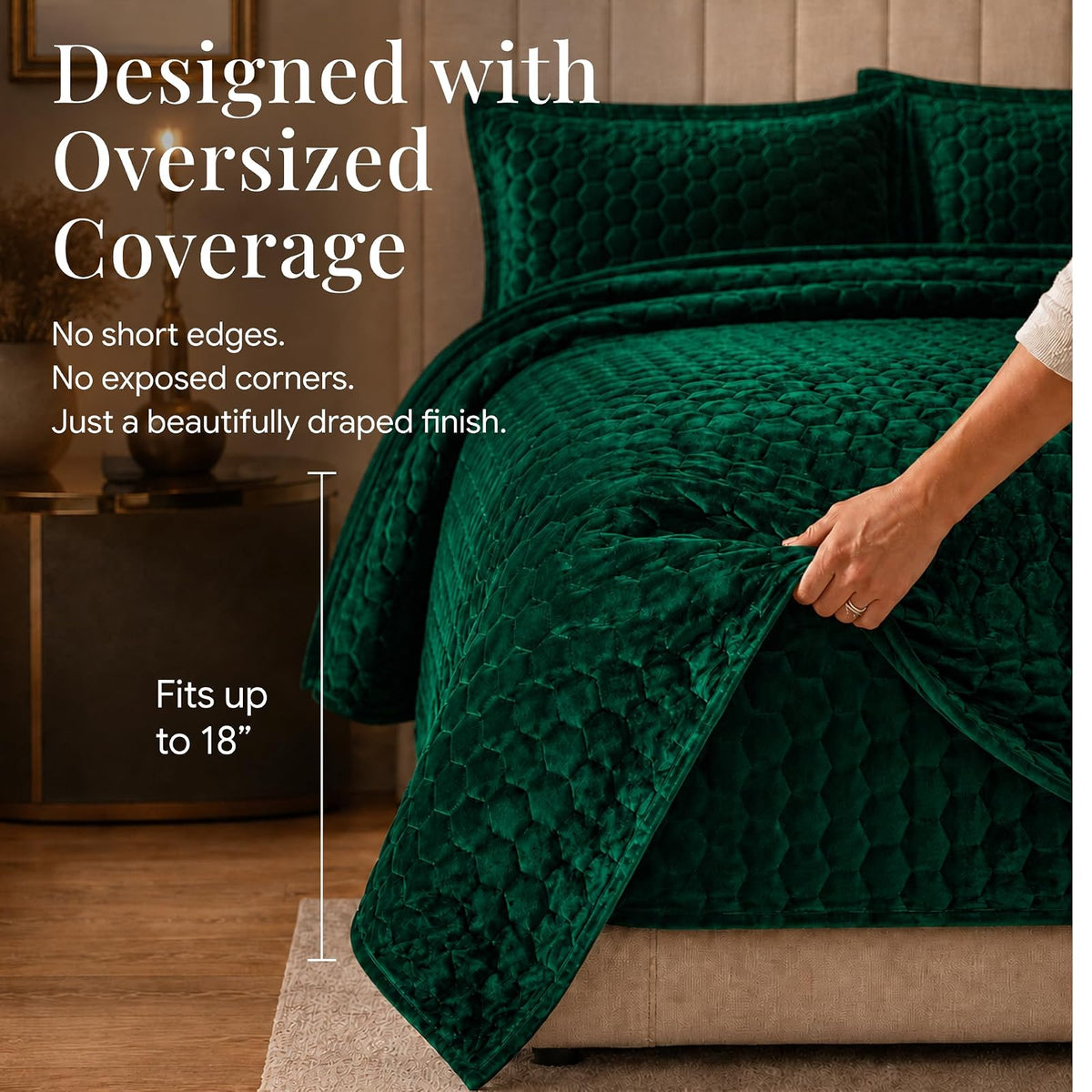 Tribeca Living - Juego de edredón de Terciopelo para Cama de 3 Piezas Lugano con Punto de Panal, Terciopelo súper Suave de 260 g/m², edredón de Gran tamaño y Dos Fundas de Almohada, Color Verde