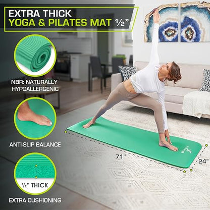 ProsourceFit - Colchoneta extra gruesa para yoga y pilates, 13 mm de grosor y 180,34 cm de largo, con espuma cómoda y correa de transporte