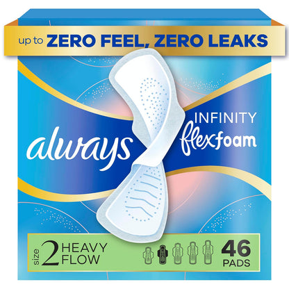Always Infinity Toallas Nocturnas para Mujer, Absorción Extra, con Alas - Talla 2 (46 Unidad)