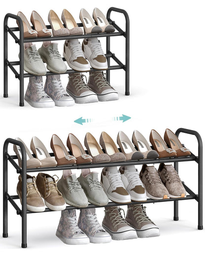 SONGMICS Zapatero Extensible, Zapatero de Metal de 2 Niveles, Organizador de Zapatos Ajustable, Estante Zapatos para Pasillo, Negro Tinta MLMR029B01