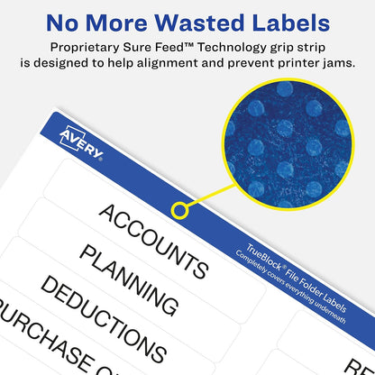 Avery File Folder Labels, 16.934,2 x 8,7 cm White, pack de 150 (08593)