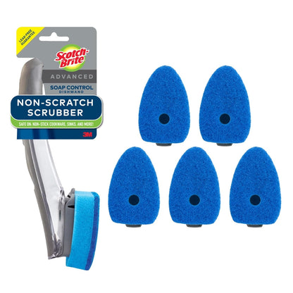 Scotch-Brite Kit avanzado de control de jabón antiarañazos, 1 varita de plato y 5 recambios de esponja, evita que el jabón se filtre, garantía sin fugas, lo mejor para ollas y sartenes antiadherentes,