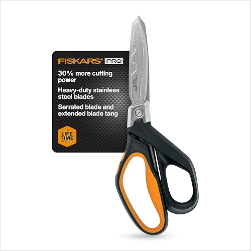 Fiskars Pro PowerArc Tijeras de Acero Inoxidable 10 Pulgadas | Las cuchillas PowerArc hacen que los cortes sean más fáciles, aislamiento de corte industrial, cinta adhesiva, cartón, cuerda