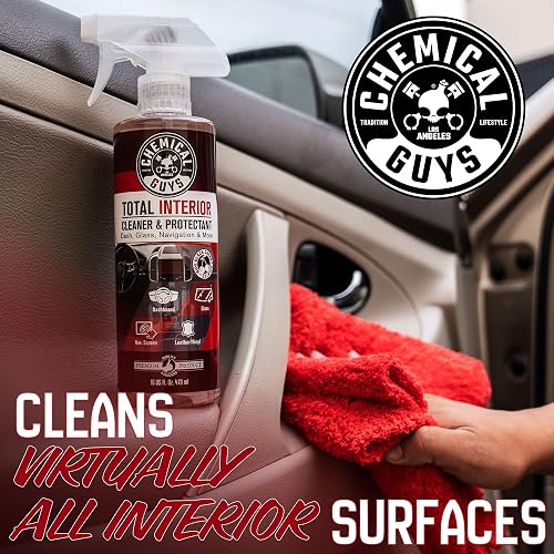 Chemical Guys Limpiador y Protector Total de Interiores (Seguro en Salpicadero, Cuero, Vinilo, Plásticos, Tapicerías, Cristales, Telas y Más), 473ml, Aroma Cereza Negra