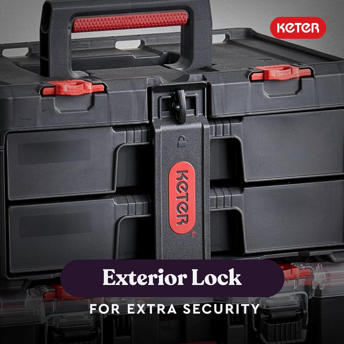 Keter Stack-n-Roll - Caja de herramientas de dos cajones para piezas pequeñas y accesorios de herramientas eléctricas, se adapta al sistema modular de almacenamiento de herramientas Keter