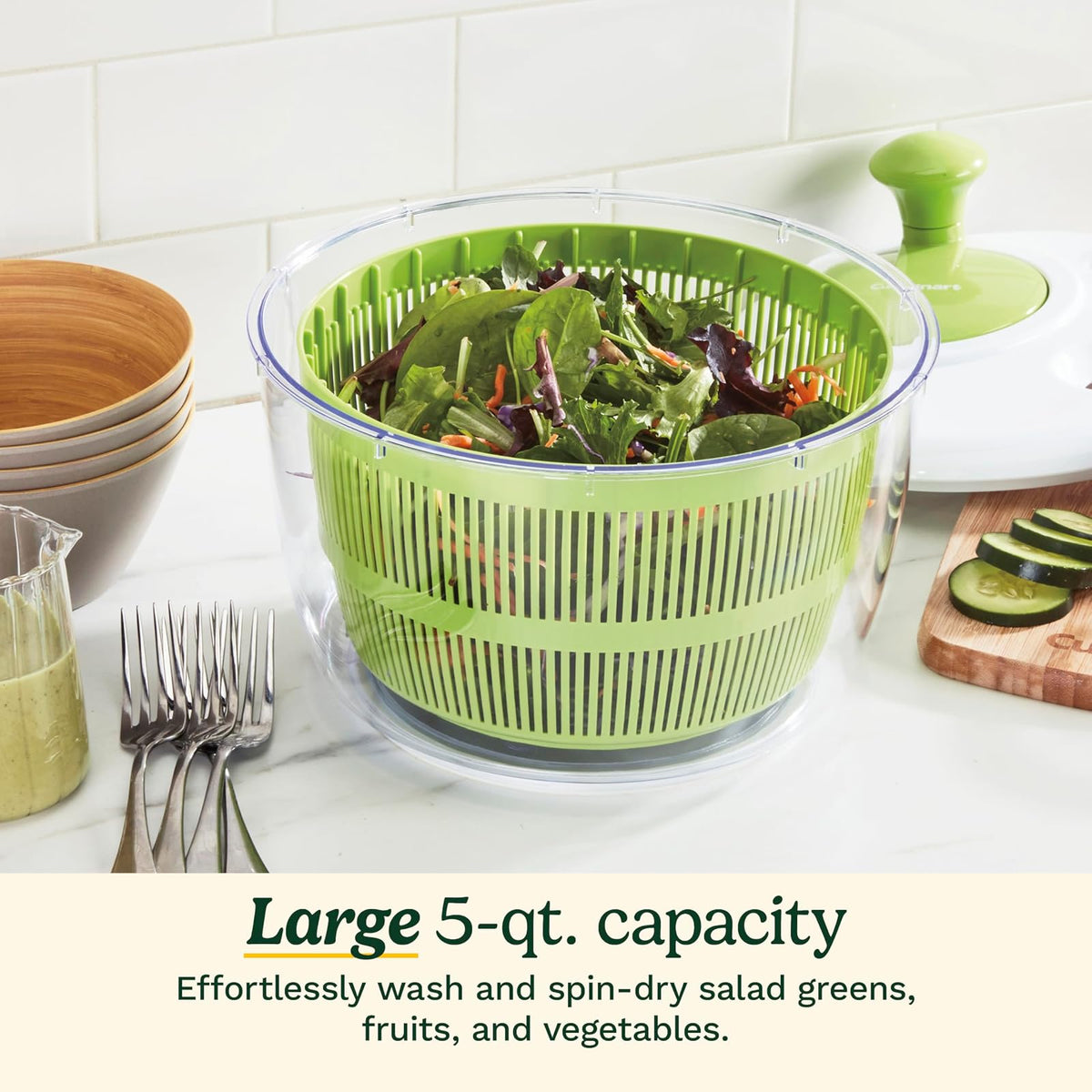 Cuisinart - Spinner grande para ensalada, lavar, centrar y secar ensalada, frutas y verduras, 5 cuartos de galón, CTG-00-SAS1