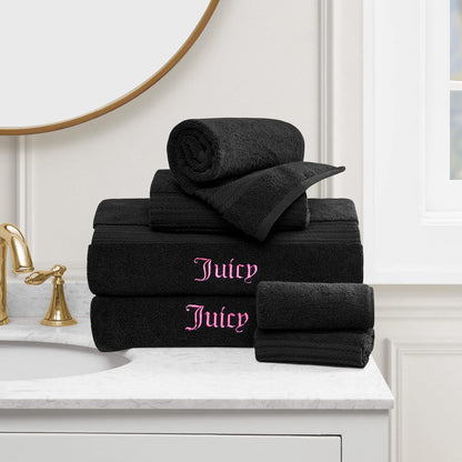 Juicy Couture Alyssa Luxury Juego de 6 Piezas-(2) Toallitas de baño y 2 Toallitas de baño Premium Negro