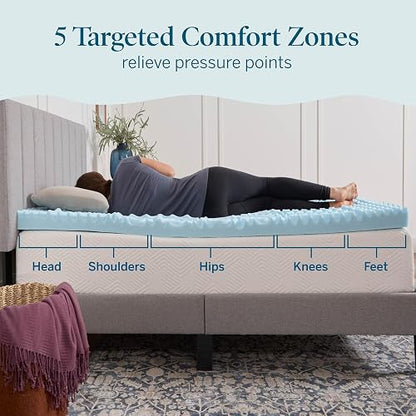 Lucid - Colchoneta de Memory Foam con Gel - Sobrecolchón de 5 Zonas de 7.5 cm - Topper para Colchón - Sensación Suave y Acolchada - Alivia Puntos de Presión - Queen