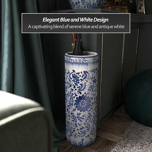 Oriental Furniture Distinctive Affordable Home Decor Gift Idea, 24-Inch Ming Blue and White Porcelain Oriental Umbrella and Cane Stand, Floral