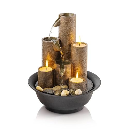 Alpine Corporation WCT202 Fuente de Mesa para el Interior con Velas en 3 Niveles para Escritorio y Mesa, 11", Marrón