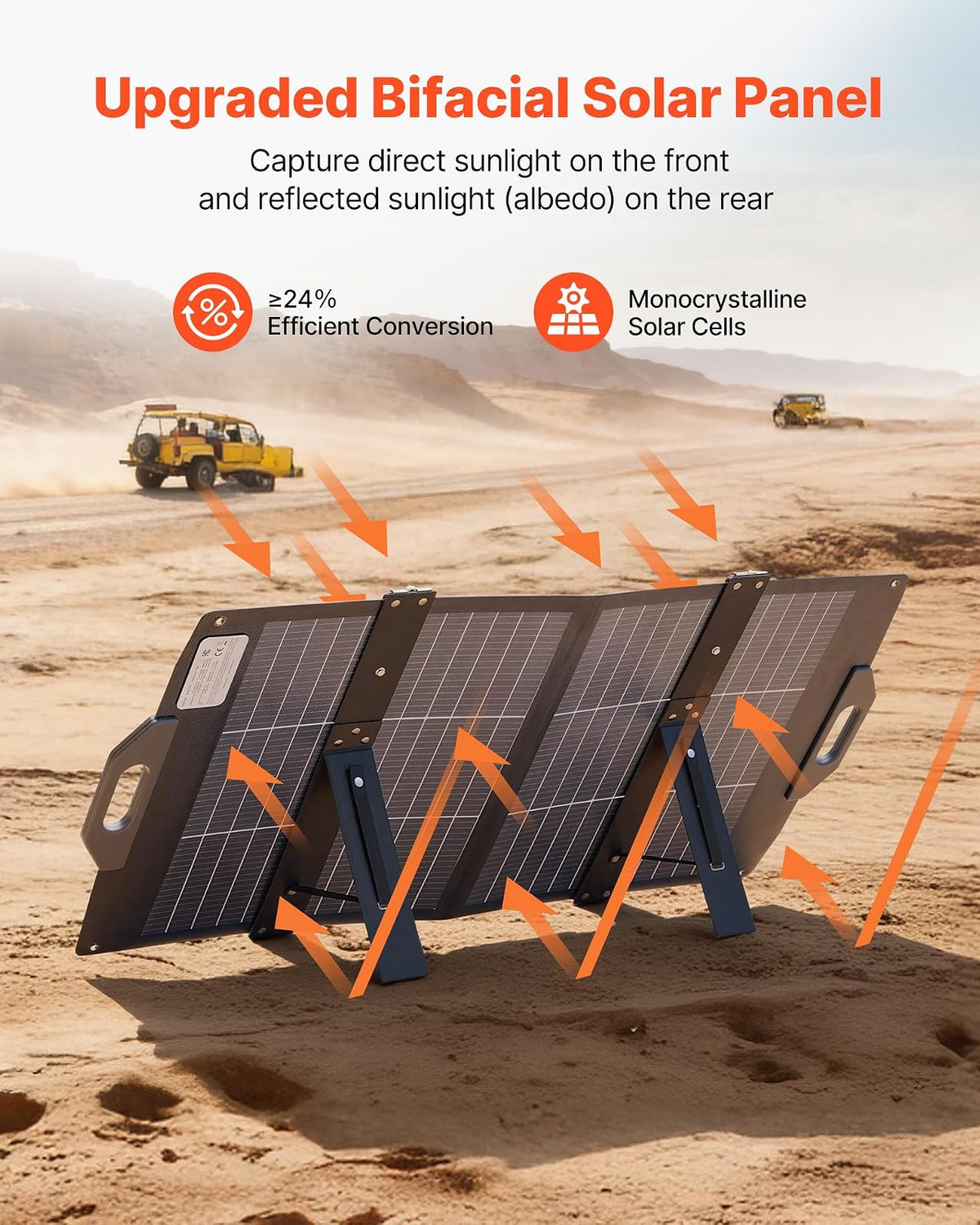 VEVOR Placa Solar Plegable 100W, Panel Solar Portátil con Célula Fotovoltaica Bifacial, Salidas de USB MC4 DC, IP65 Impermeable, Compatible con Estaciones de Energía Autocaravanas Acampada Viajes