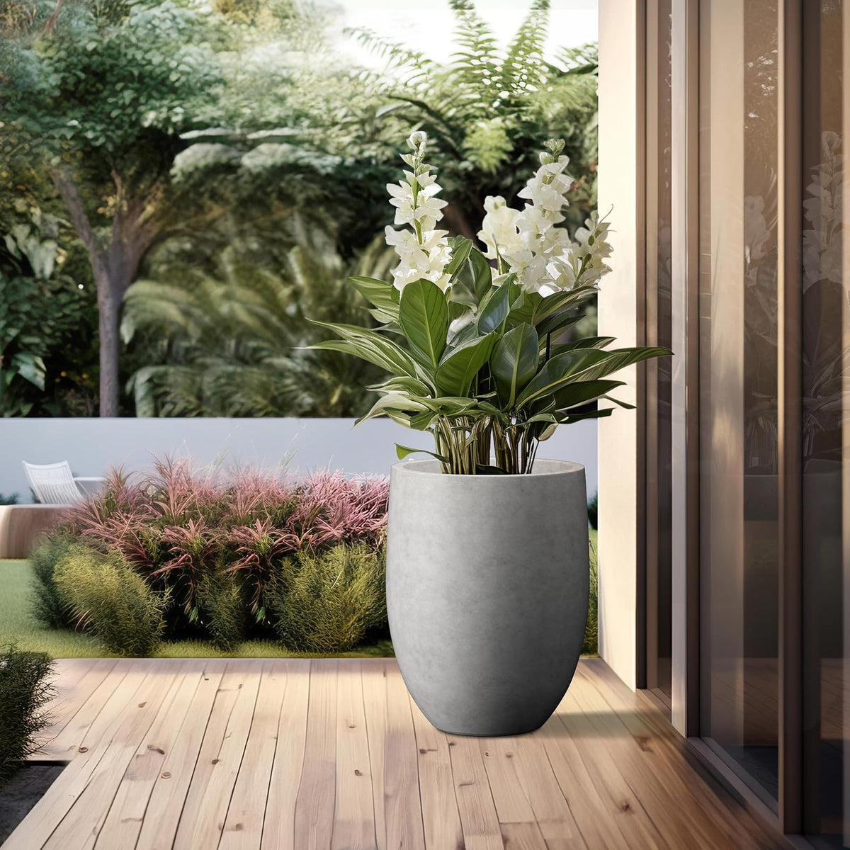 Kante - Maceta alta de hormigón natural de 21.7 pulgadas de alto, maceta decorativa grande para interiores con orificio de drenaje y tapón de goma, estilo redondo moderno para el hogar y el jardín (el color puede variar)