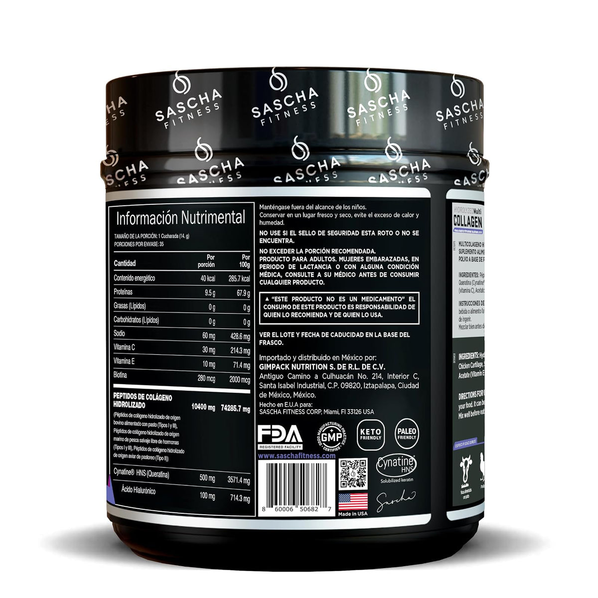 Sascha Fitness Multi Colágeno Hidrolizado | Ácido Hialurónico | Biotina | Cynatine HNS | Vitamina C & E - Sabor Chocolate